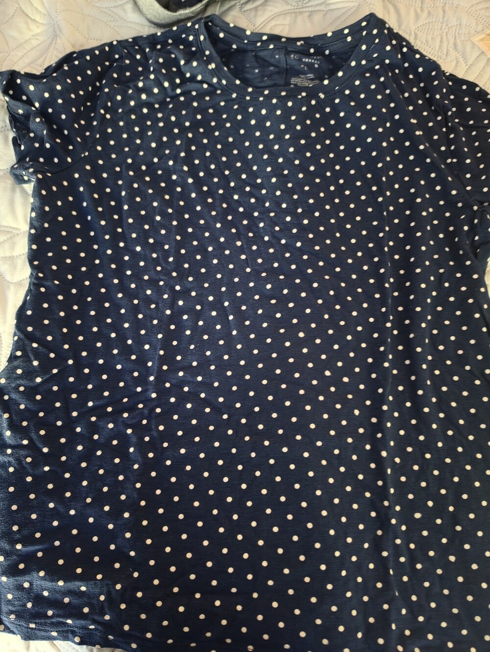 LC Lauren Conrad Navy Polka Dot Short Sleeve Tee